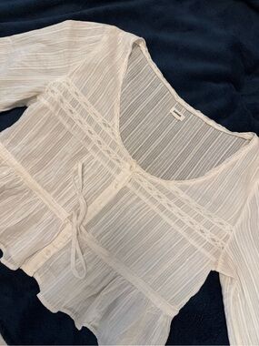 Garage White Sheer Peasant-Style Button Front Blouse 100 prevent cotton